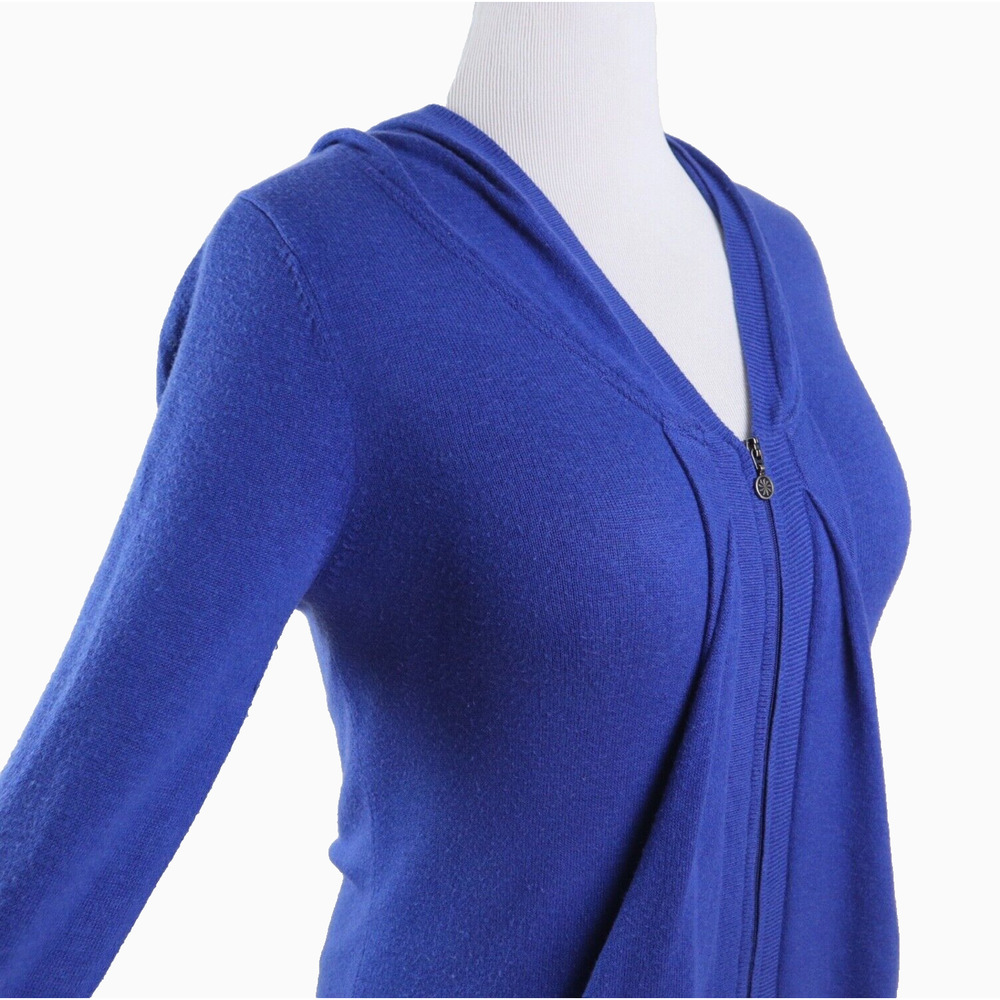 Athleta Size L Fine Knit Hooded Sweater Double Zip Royal Blue - Picture 6 of 12